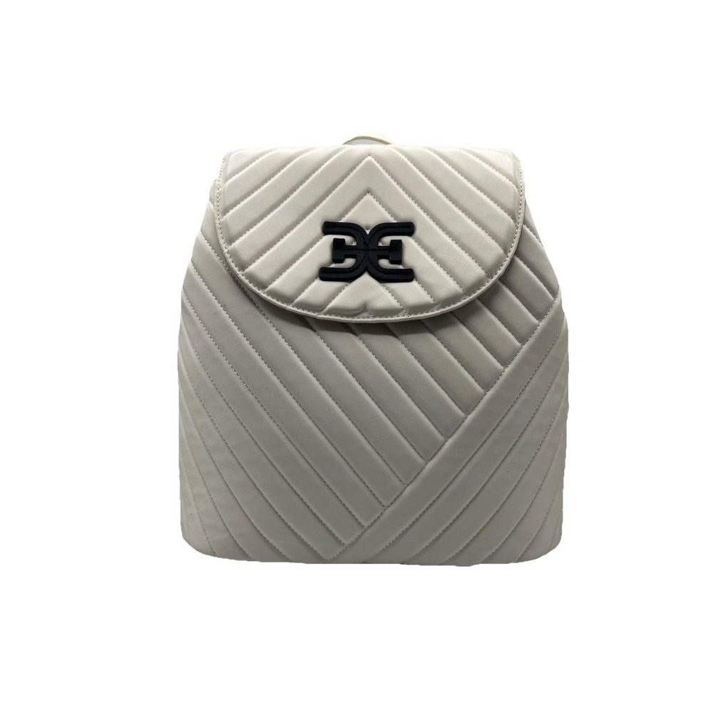 SAM EDELMAN Black and White Martha Chevron Quilted Flap Backpack Purse Bag